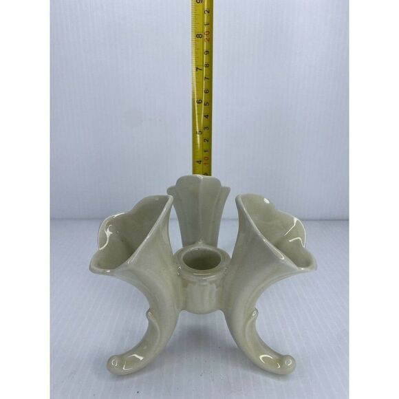 Vintage White Ceramic Triple Bud Vase Candle Holder Made In England - Picture 9 of 9